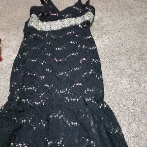 Black lace glitter prom dress
